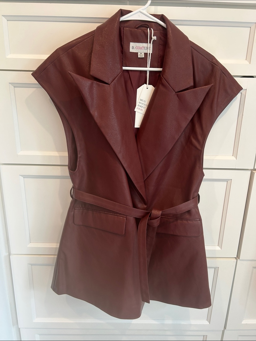 Faux Leather B. Coature Leather Belted Vest